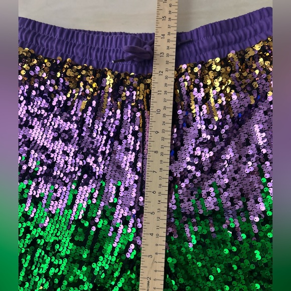 Bibi sequined joggers, Mardi Gras colors, purple, green and gold. Women’s large. - Picture 5 of 7